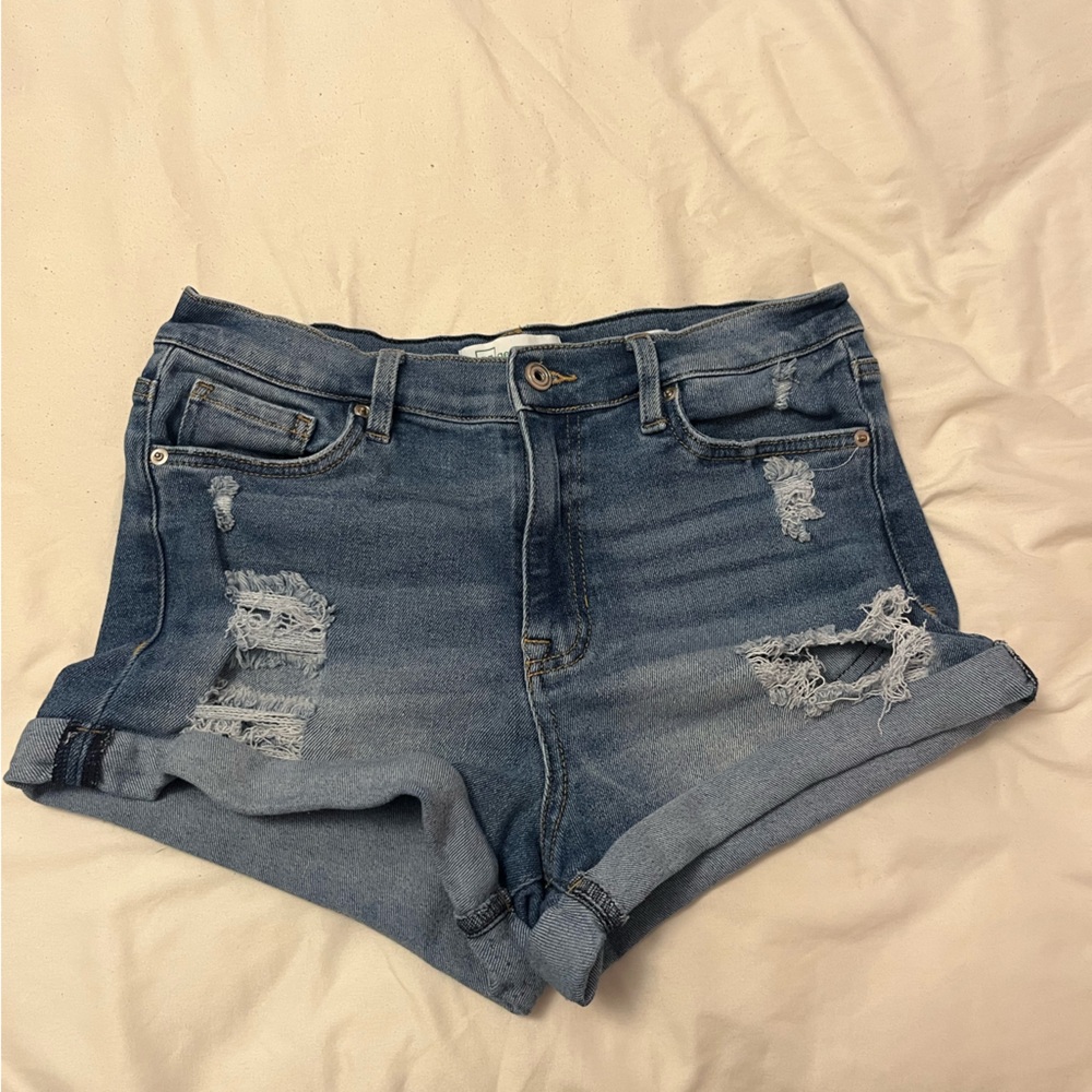 Distressed Blue Denim Shorts